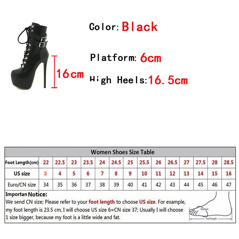 Liyke Sexy Buckle Strap Extreme High Heels Platform Boots – Round Toe Cross Lace Up Party Club Stripper Shoes