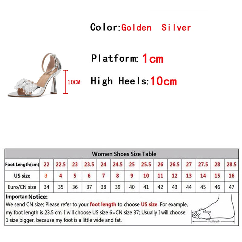 Liyke Sexy Pointed Open Toe 10CM Thin High Heels Gladiator Sandals Women 2024 Summer Fashion Crystal Bowknot Ladies Party Shoes