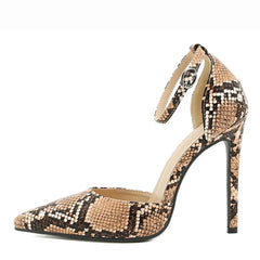 Sexy Snake Print Pointed Toe Stripper Heels Women Pumps Sandals Ankle Buckle Strap Stilettos Party Prom Shoes Lady