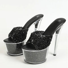 Liyke Size 34-43 Sexy 20CM Women Shoes Platform Slippers Fashion Sequined Transparent Sandals