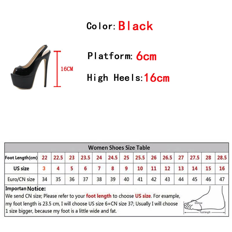 Liyke Black High Heels – Sexy 16CM Women Shoes, Size 35-42, Patent Leather Peep Toe Platform Pumps