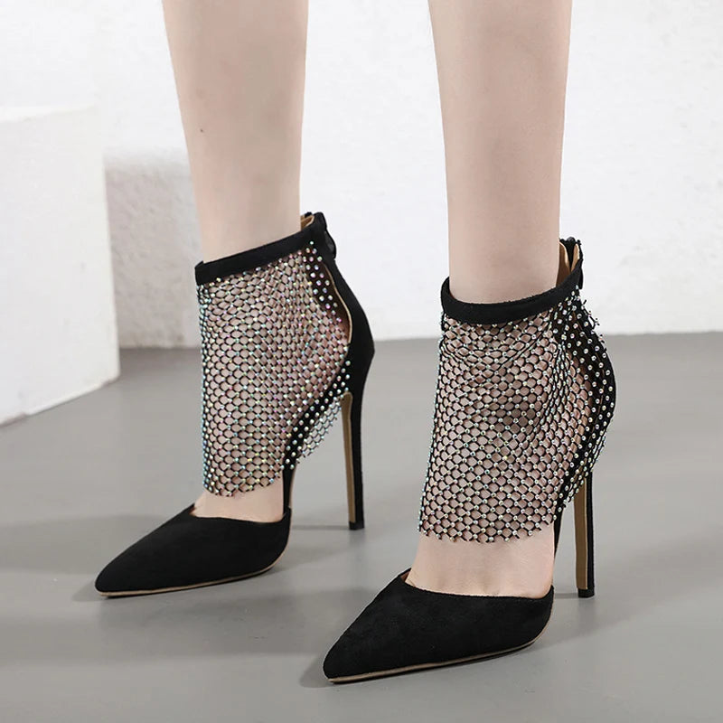 Liyke Crystal Mesh High Heels – Spring Autumn New Style Women Pumps