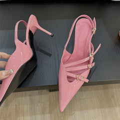 Liyke Spring Fashion Buckle Strap Pumps Women Office Shoes Pointed Toe Heels Sandals