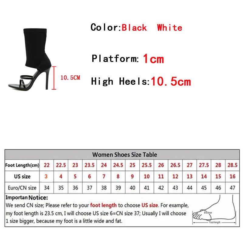 Liyke Summer Fashion Design Open Toe Slip-On Elastic Boots Sandals Women Sexy White Cut-Out Thin High Heels Ankle Booties Shoes