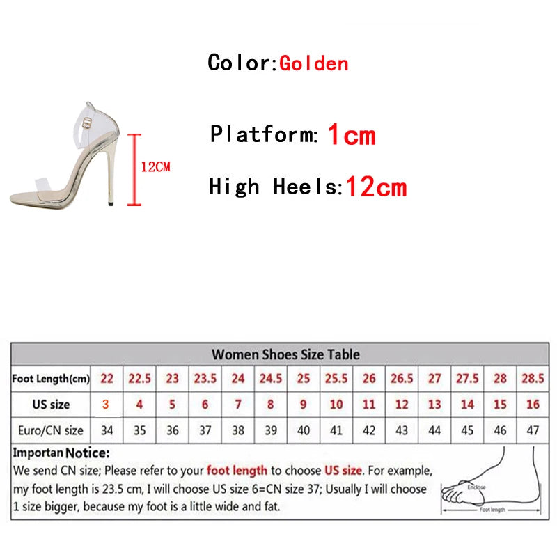 Liyke Summer Fashion Golden High Heels Sandals – Women’s Metal Ankle Snake Twine Around Accessory Wedding Party Transparent Shoes