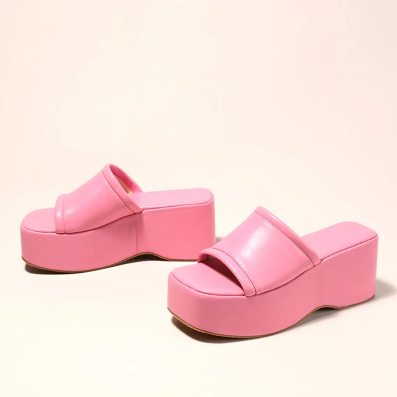 Liyke Summer Pink Wedge Slippers – Stylish Platform Sandals for Women