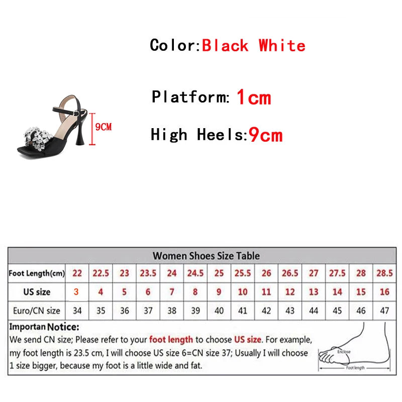 Liyke White Sandals: 9CM Gladiator High Heels with Crystal Bowknot for Women – Square Toe Party Dress Shoes