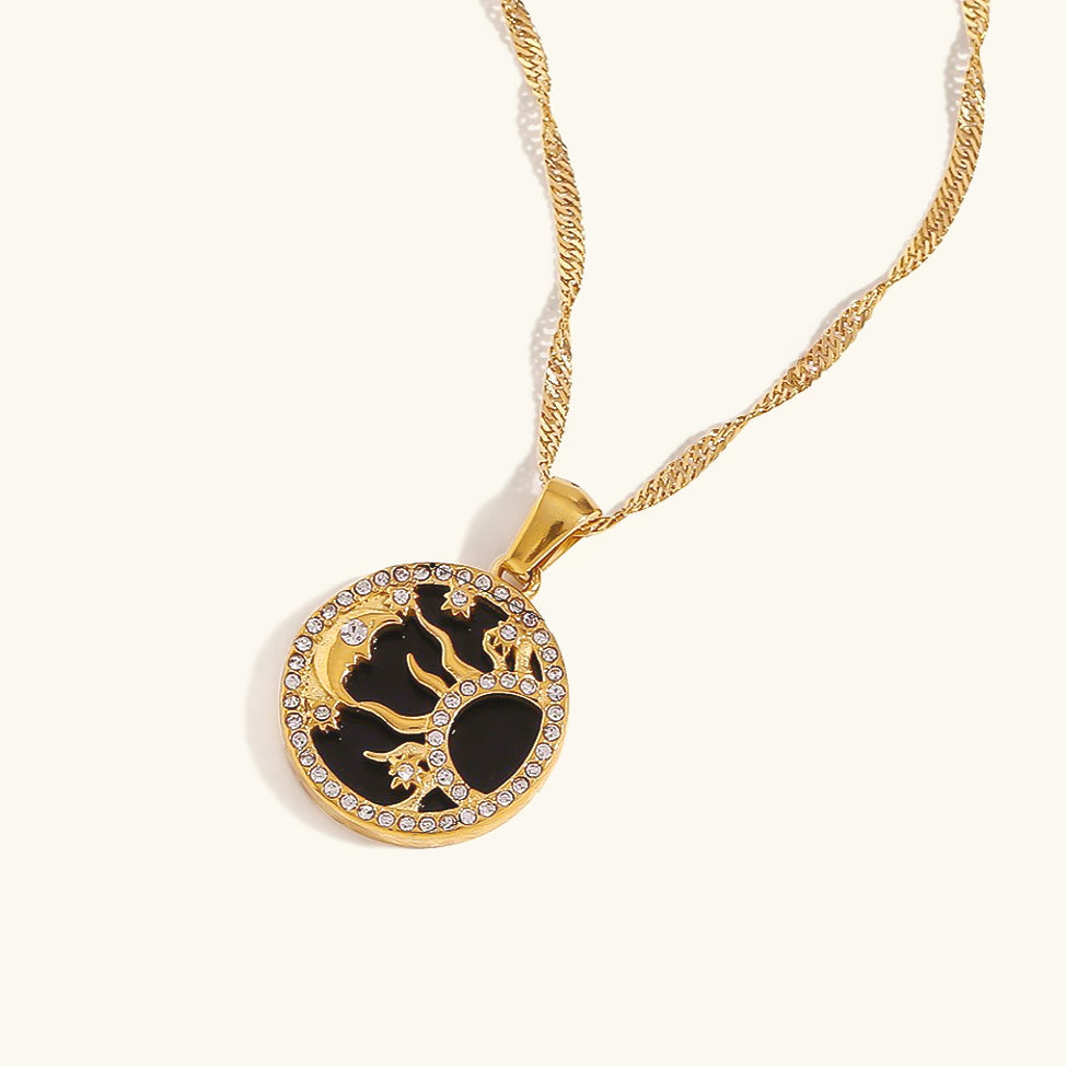 Lunar Harmony - Gold Cosmic Pendant Necklace