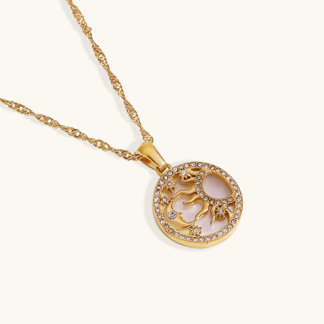 Lunar Harmony - Gold Cosmic Pendant Necklace