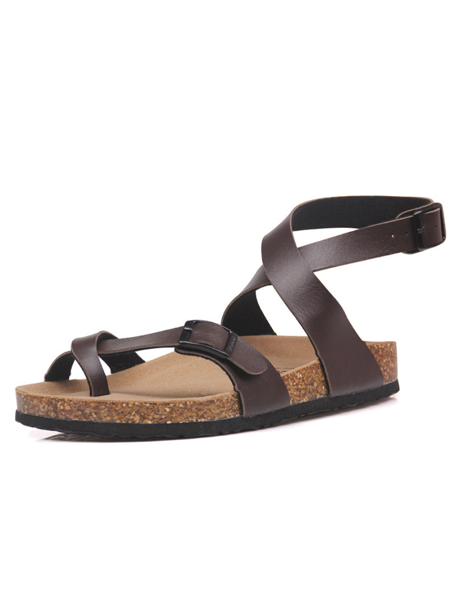 Maibulun | Crisscross Thong Buckle-up Ankle Strappy Sandals