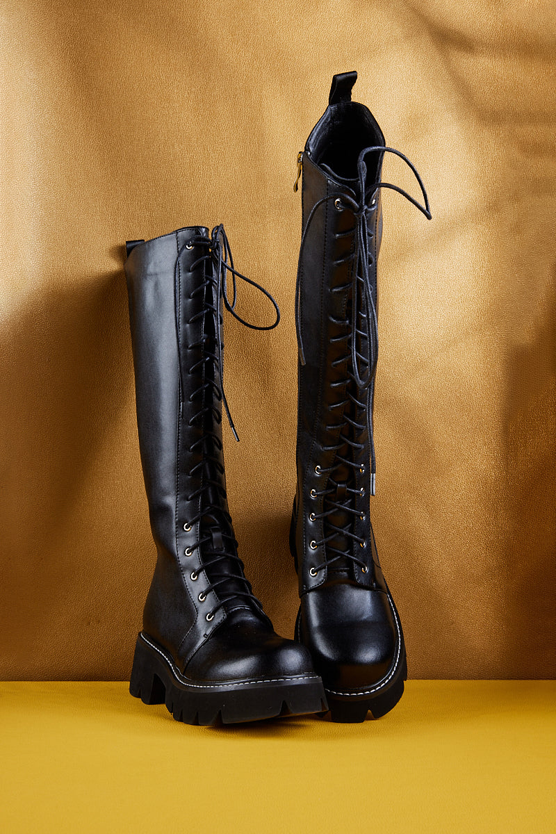 Jady Rose | Vinny Chunky-heel Leather Knee High Boot