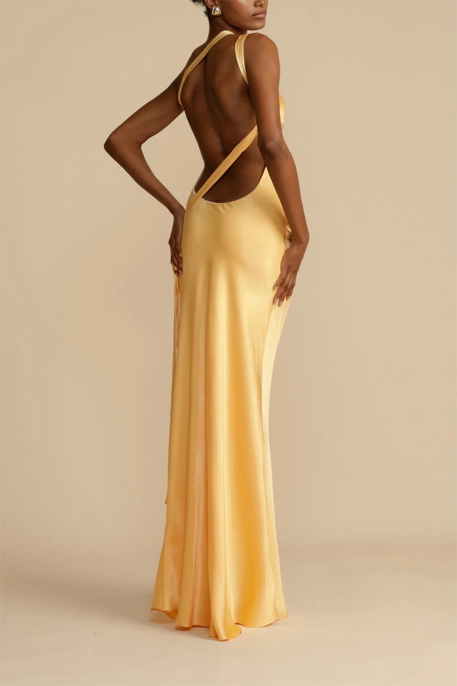 Moonlit Soiree - Satin Asymmetrical One Shoulder Backless Strap Maxi Dress