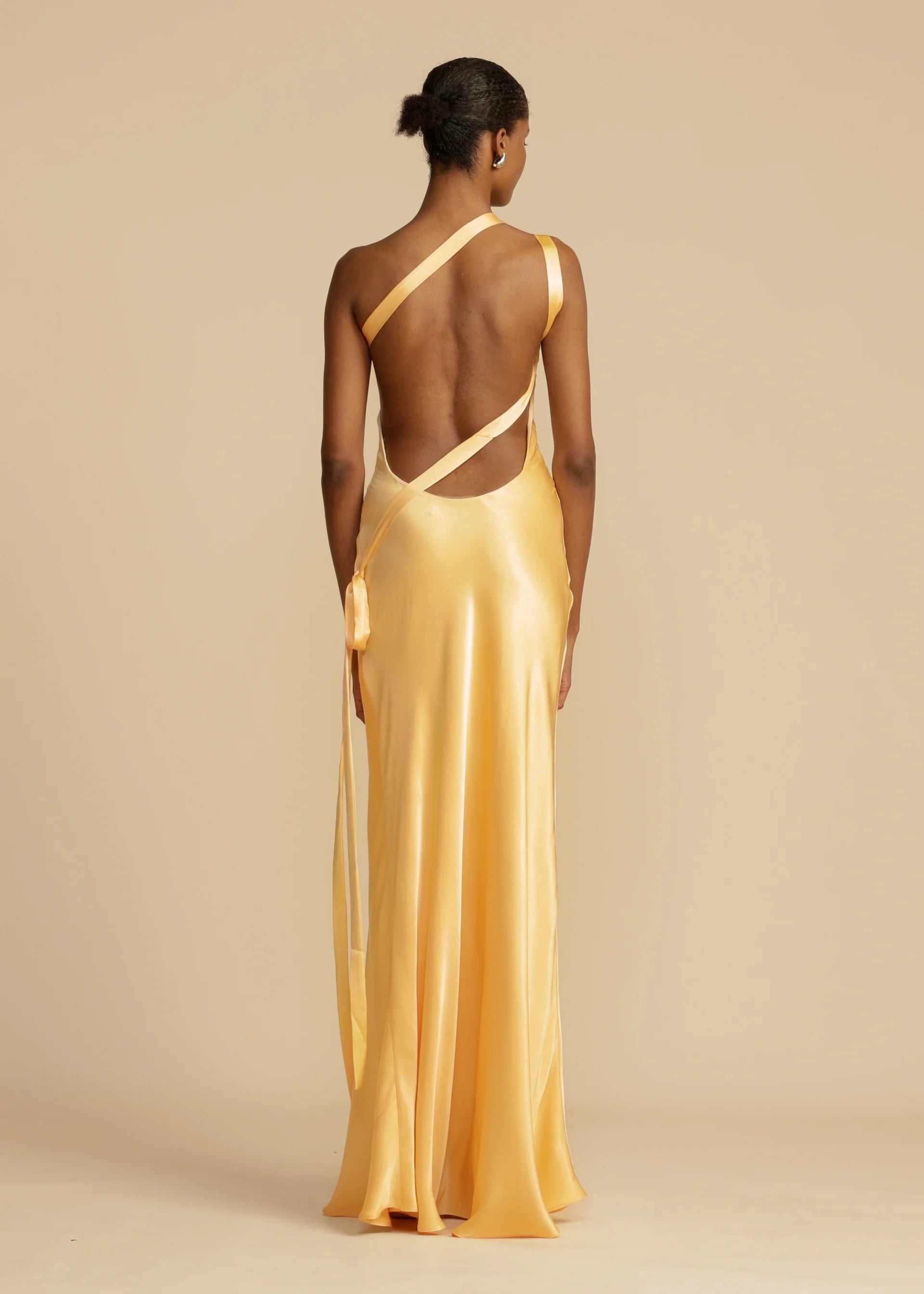 Moonlit Soiree - Satin Asymmetrical One Shoulder Backless Strap Maxi Dress