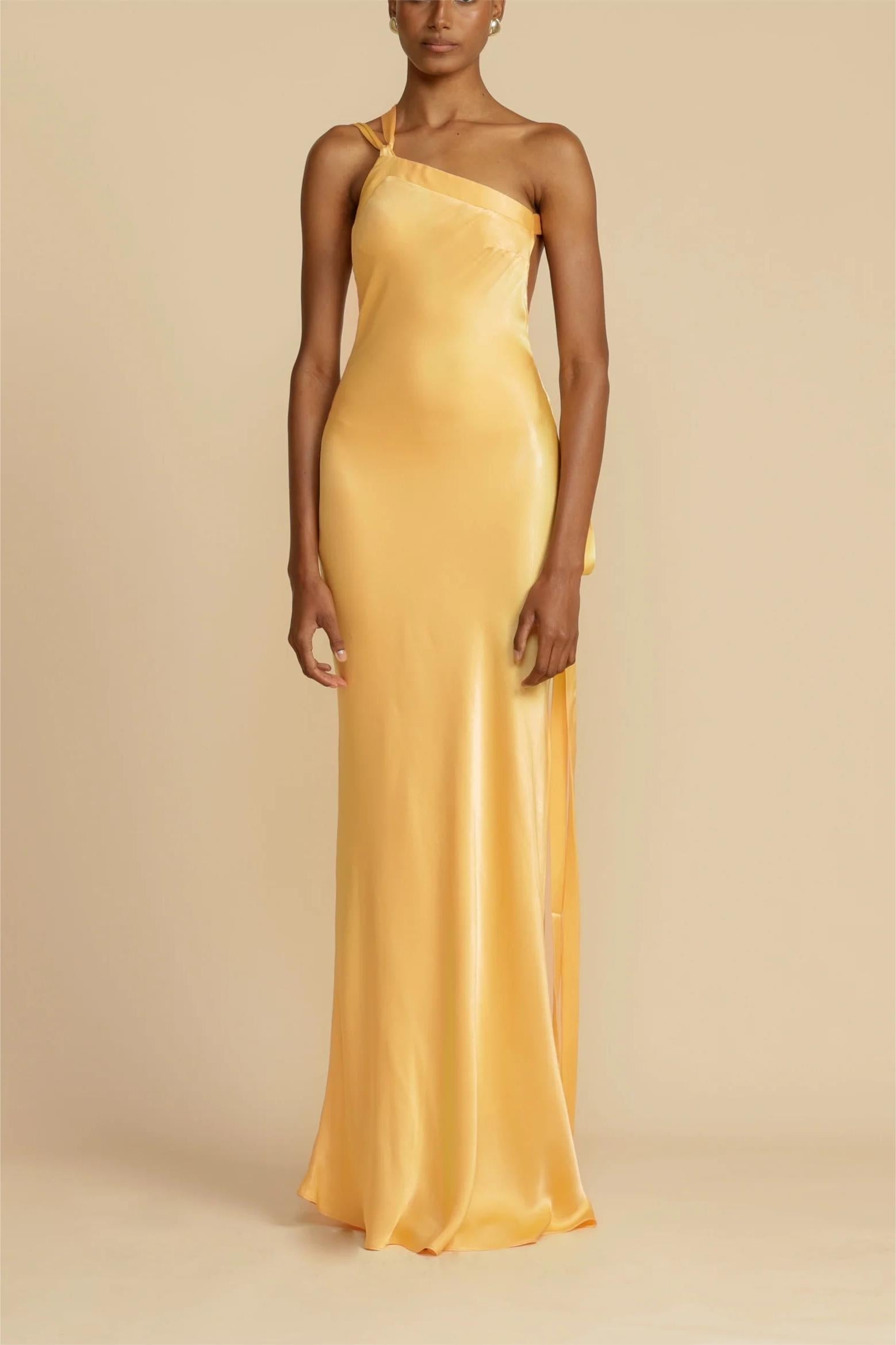 Moonlit Soiree - Satin Asymmetrical One Shoulder Backless Strap Maxi Dress