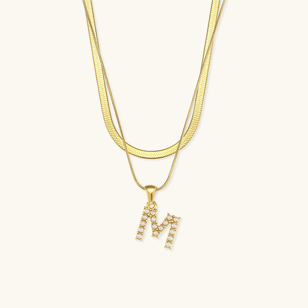 Opal Charm - Layered Gold Initial Necklace