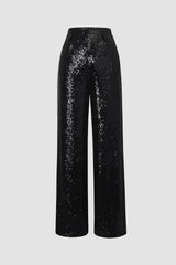 Madge Black High Waisted Wide Leg Sequin Embellished Pants