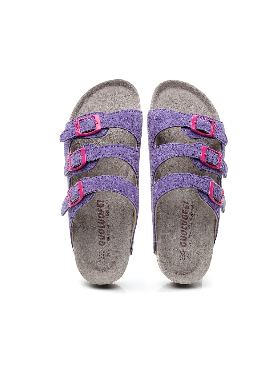 Maibulun | Lilac Triple-Buckle Suede Upper Sandal