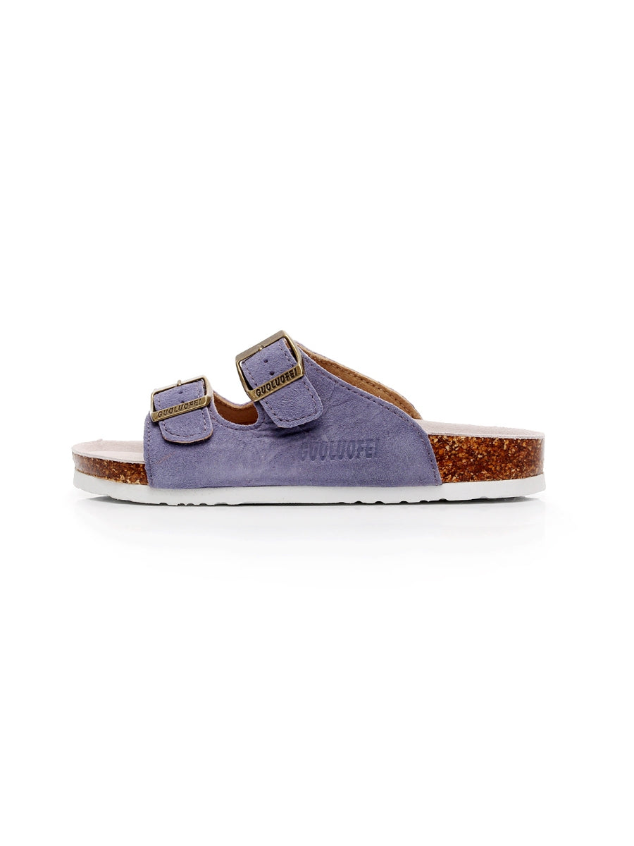 Maibulun | Mauve Double-Buckle Wide-Strap Suede Leather Sandals