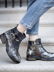 SOFFIA | Meteorite Floral Embossed Leather Chelsea Boot