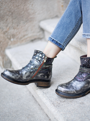 SOFFIA | Meteorite Floral Embossed Leather Chelsea Boot