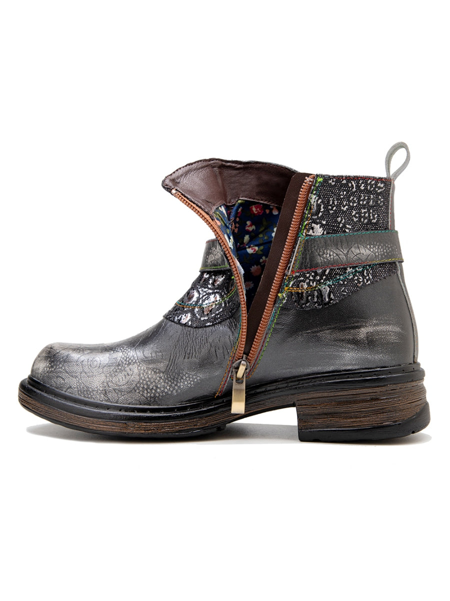 SOFFIA | Meteorite Floral Embossed Leather Chelsea Boot