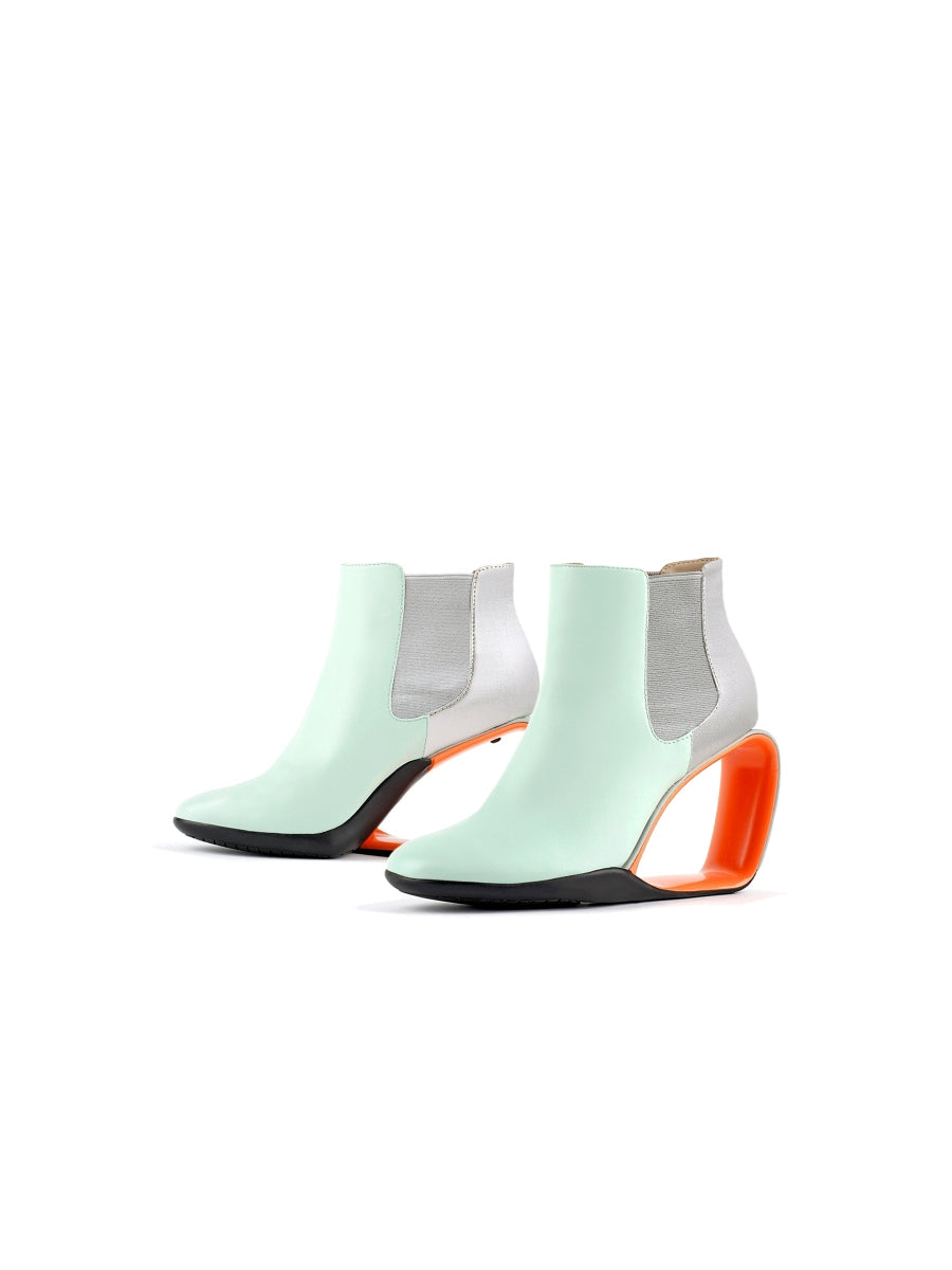 JadyRose | Genuine Leather Elevator Wedge-Heel Silver Mint Ankle Boots