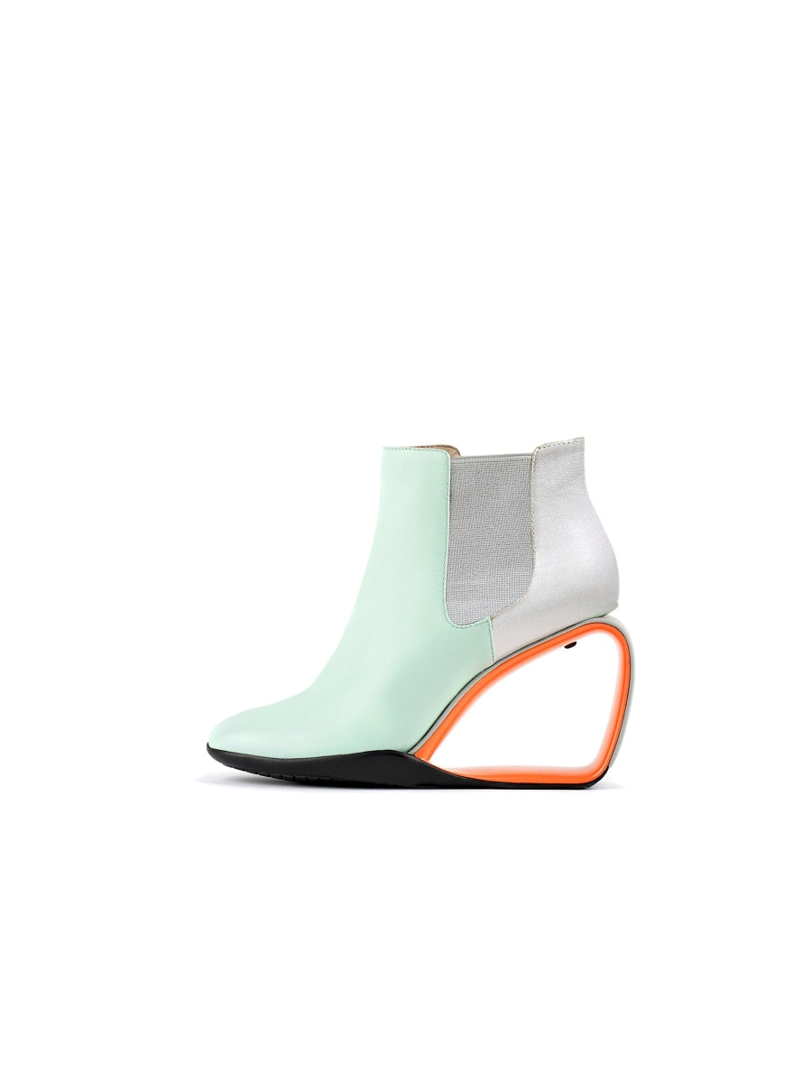 JadyRose | Genuine Leather Elevator Wedge-Heel Silver Mint Ankle Boots