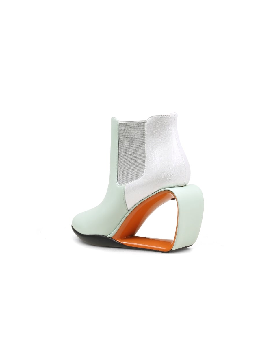 Smaibulun Doll | Genuine Leather  Elevator Wedge-Heel Silver Mint Ankle Boots