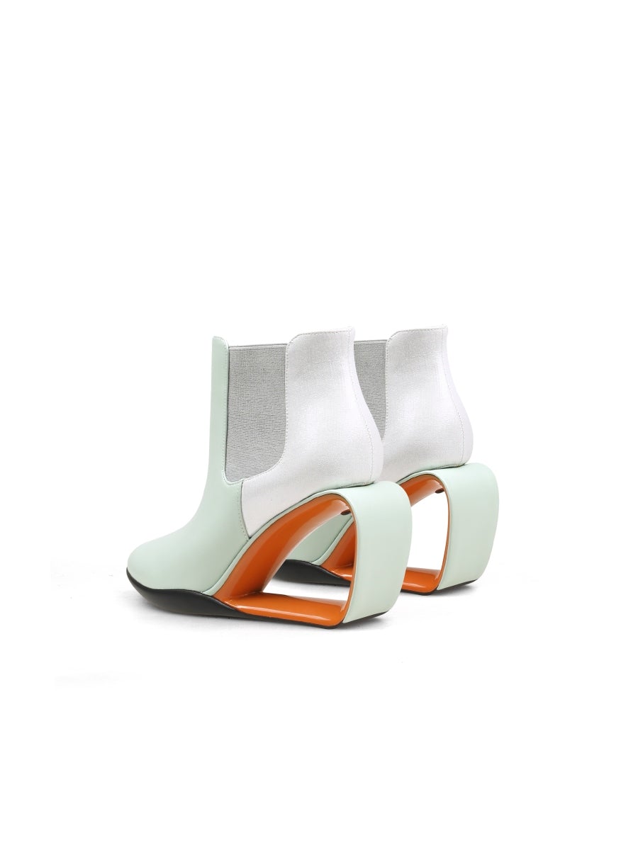 Smaibulun Doll | Genuine Leather  Elevator Wedge-Heel Silver Mint Ankle Boots