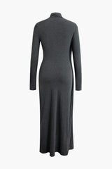 Moko Grey Wrap Ruched Long Sleeve Slit Maxi Dress