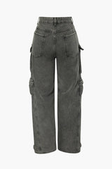 Morgan Black Multi Pocket Rolled Hem Wide Leg Cargo Jeans