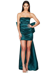 Mozision Elegant Strapless Backless Bow Maxi Dress For Women Fashion Off-shoulder Sleeveless Bodycon Club Party Evening Dress