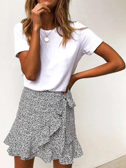 Multi Dot Print Short Mini Skirts Women Summer Ruffle High Waist Bow Tie Skirt Ladies Streetwear Slim Bottoms Saias 2024