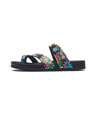 MAIBULUN | BLACK TROPICAL PRINT FOOTBED SANDAL