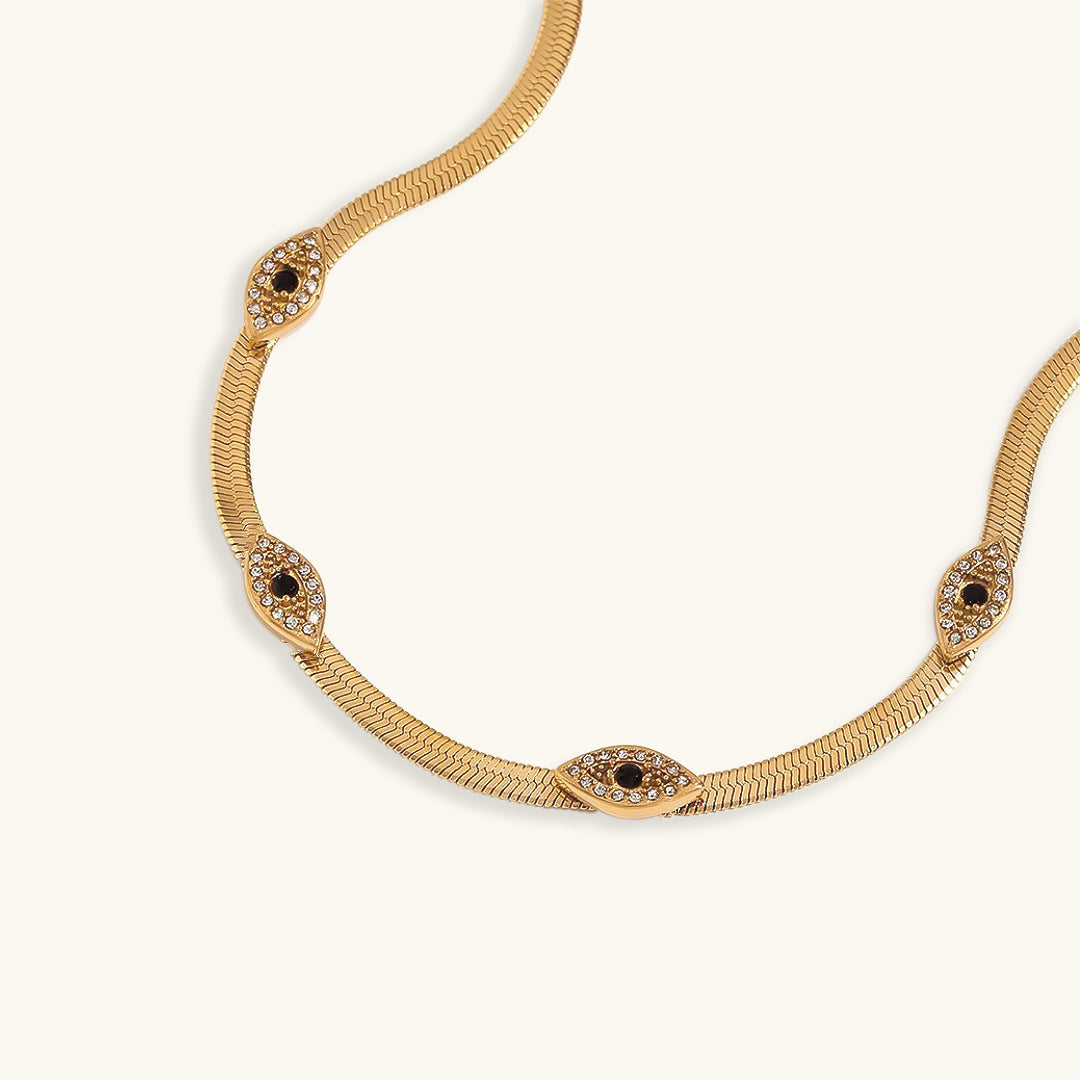 Mystic Eye - Gold Herringbone Necklace