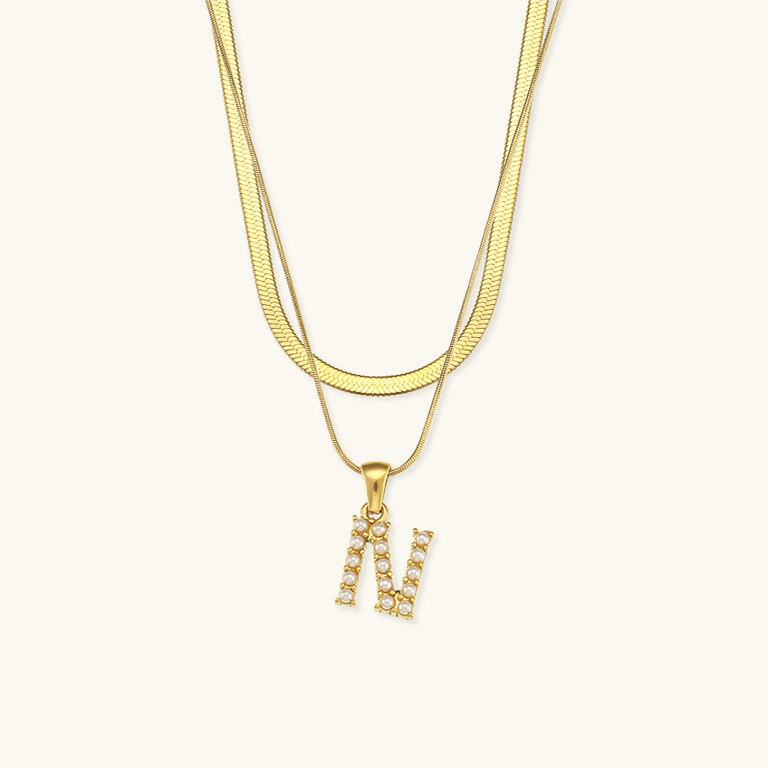 Opal Charm - Layered Gold Initial Necklace