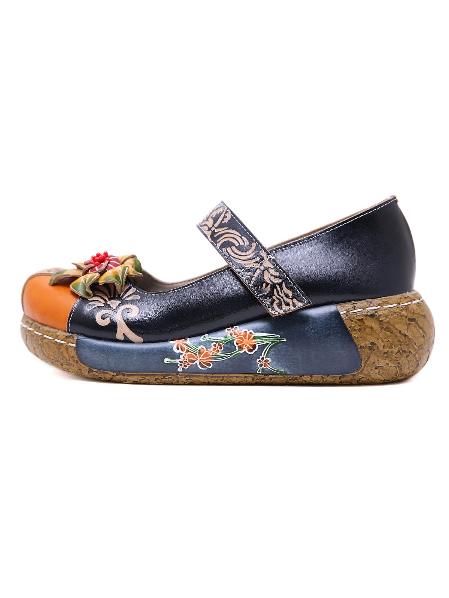 SOFFIA | FLORAL-APPLIQUE LEATHER PLATFORM SANDAL