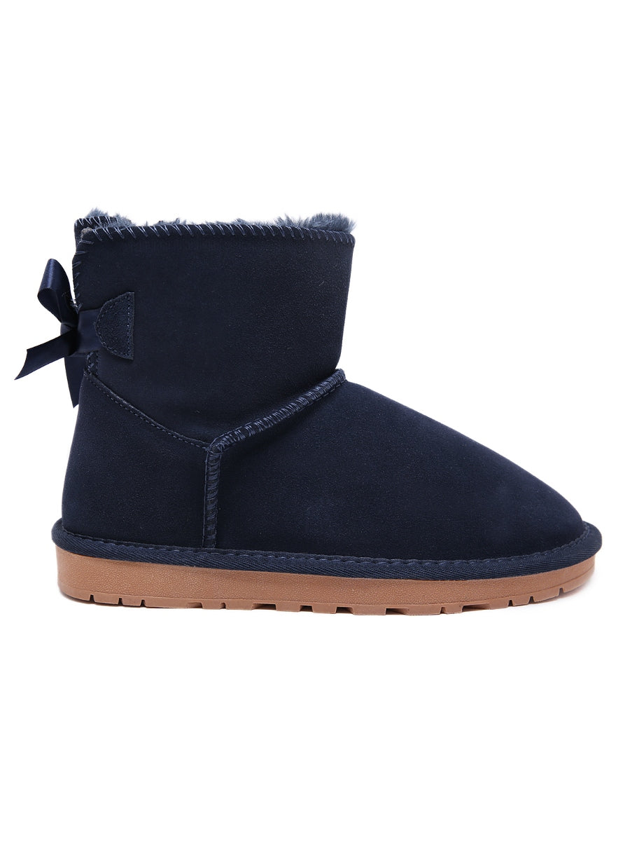 SMAIBULUN Ugg | Ribbon Bow Faux Fur-Lined Mini Ugg Boots