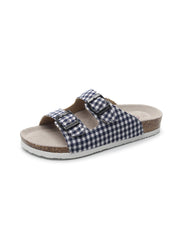 Maibulun | Tartan Gingham Double-Buckle Sandals Slides - Navy