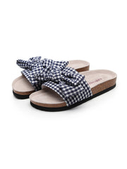 Maibulun | Navy Gingham Bow Sandals Slides