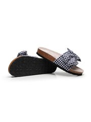 Maibulun | Navy Gingham Bow Sandals Slides