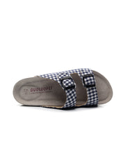 Maibulun | Tartan Gingham Double-Buckle Sandals Slides - Navy