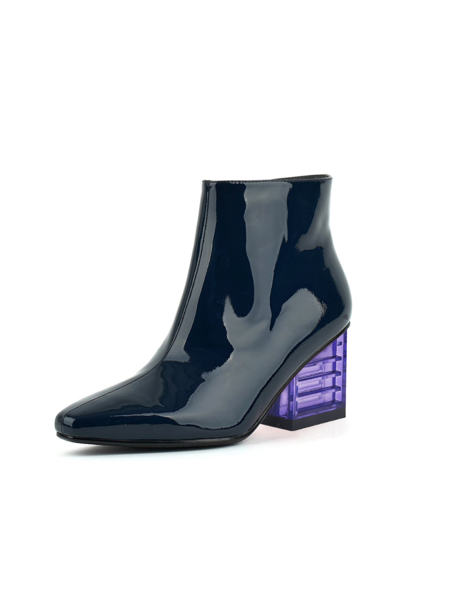 JADY ROSE | BLOCK NEON HEEL LEATHER BOOTIE - NAVY