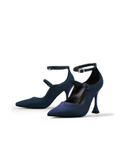 JadyRose | Scalloped Edges-Curve Shaped Leather Ankle Strap - Navy