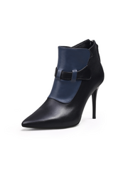 JADY ROSE | NAVY BLACK LEATHER STILETTO BOOTIE - NAVY