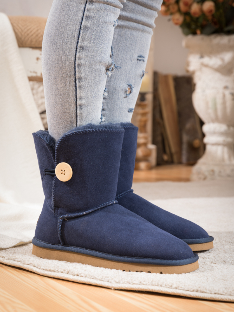 SMAIBULUN Ugg | Faux Fur-Lined Classic Side Button Ugg Boot - Navy