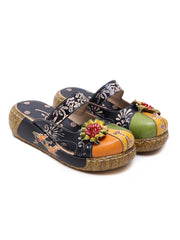 SOFFIA | FLORAL-APPLIQUE LEATHER PLATFORM SANDAL