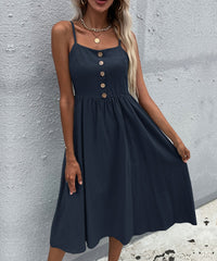 LINDSAY Linen Blend Dress - Navy