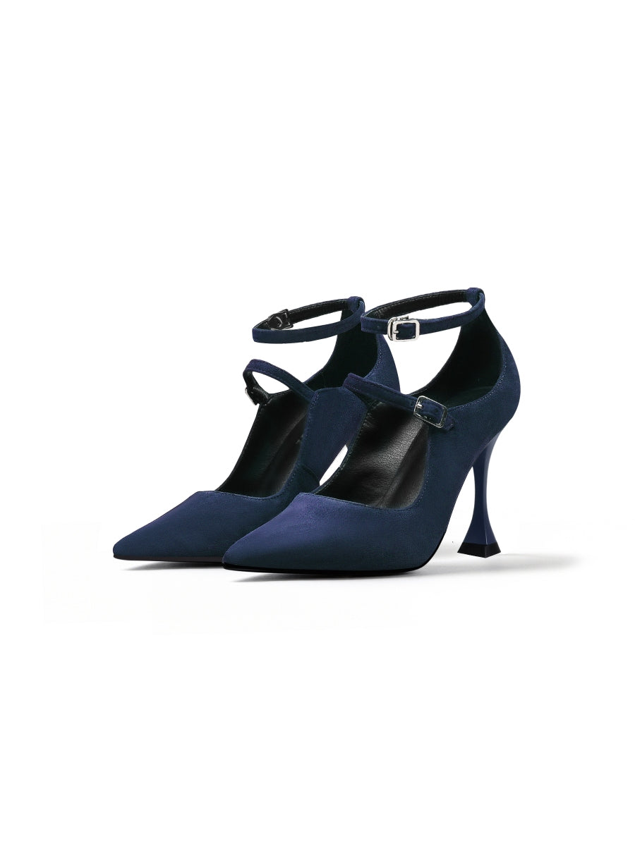 JadyRose | Scalloped Edges-Curve Shaped Leather Ankle Strap - Navy