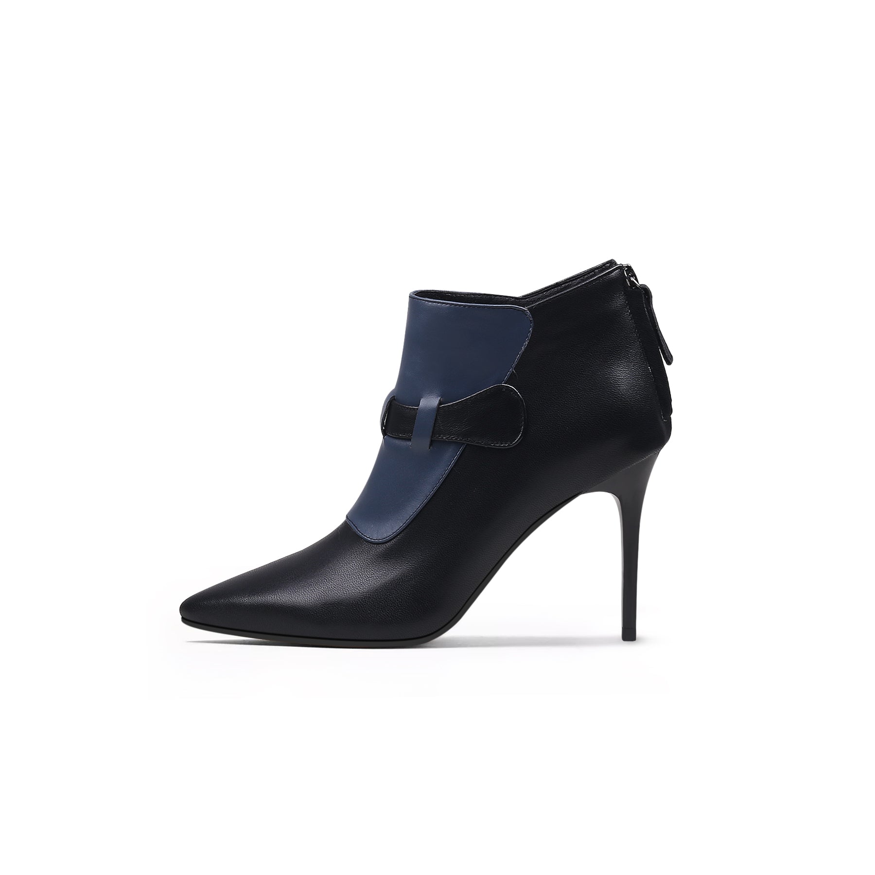 JADY ROSE | NAVY BLACK LEATHER STILETTO BOOTIE - NAVY